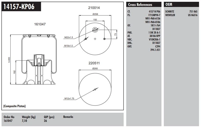 Unıversal Truck Plastık Piston Komple Schmitz Waweler - Connect MD 14157-Kp06