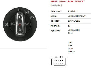 Unıversal Cam Anahtarı>polo - İbiza - Leon - Toledo Far Anah. Krom - Tek Sis - Mcar-An468r