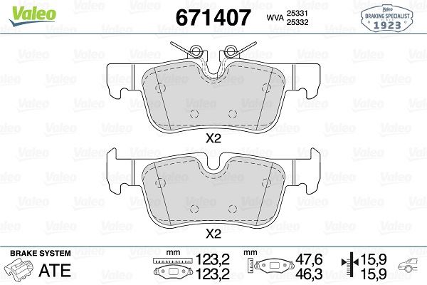 ARKA FREN BALATASI BMW F45 F48 F39 MINI F60 F54 14> - VALEO 671407