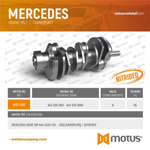 KRANK MILI (OM642, GUCLENDIRILMIS) W203 05>07 W204 07>14 C209 05>09 C218 13>17 W211 05>08 W212 09>15 - MOTUS 1205
