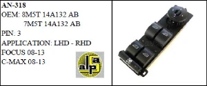 Unıversal Cam Anahtarı>ford Focus - C-Max Sol Ön Dörtlü 08-13  -  3 Pin   >>7m5t14a132ab - Mcar-An318