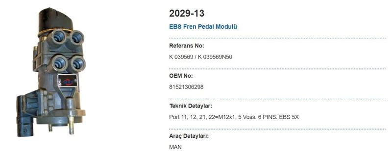 Man Truck Ayak Fren Ventili 6 Fisli Ebs Man Tga 18.430 D2066 04> - May 2029-13