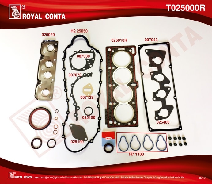 MOTOR TAKIM CONTASI R19 SOLENZA CLIO KANGOO MEGANE 1,4 / 1,6 8V (K7J K7M) (REINZ VE CORTECO KECELI L - ROYAL T025000R