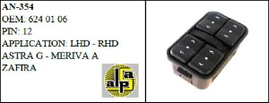 Unıversal Cam Anahtarı>opel Astra G - Meriva A - Zafıra  Sol Ön Dörtlü   >>6240106 - Mcar-An354