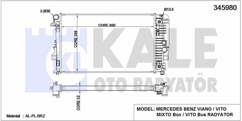 Mercedes Motor Su Radyatoru Viano W639 03> Vito W639 03> - Kale 345980