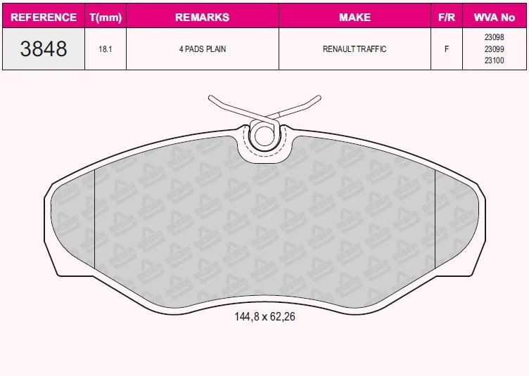 Renault On Fren Balatası Trafıc II Vivaro 01> - Beser 3848