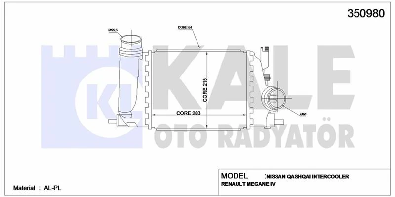 Nissan İntercooler Nissan Qashqaı J11 Kasa 1,5 DCI 2013> Xtraıl T32 Dig T 1,6 2015> Megane 4 Kadjar 1,2 1,5 - Kale 350980