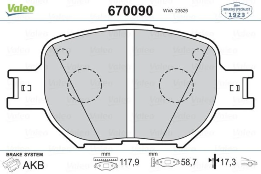 Toyota Fren Balatası On Toyota Corolla 2001-2007 Verso 2001-2004 - Valeo 670090