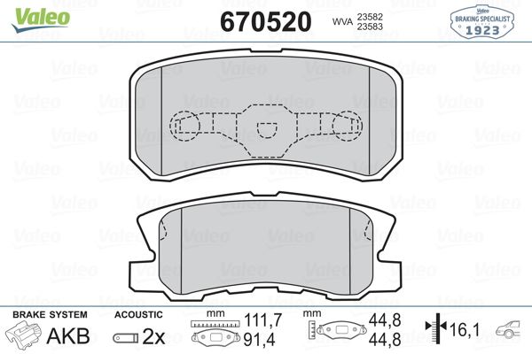 ARKA FREN BALATASI PAJERO II 2,5TD 12 / 90 04 / 00 PAJERO III3.5 V6 GDI (04 / 00 ),3,2 DI D (04 / 00 - VALEO 670520
