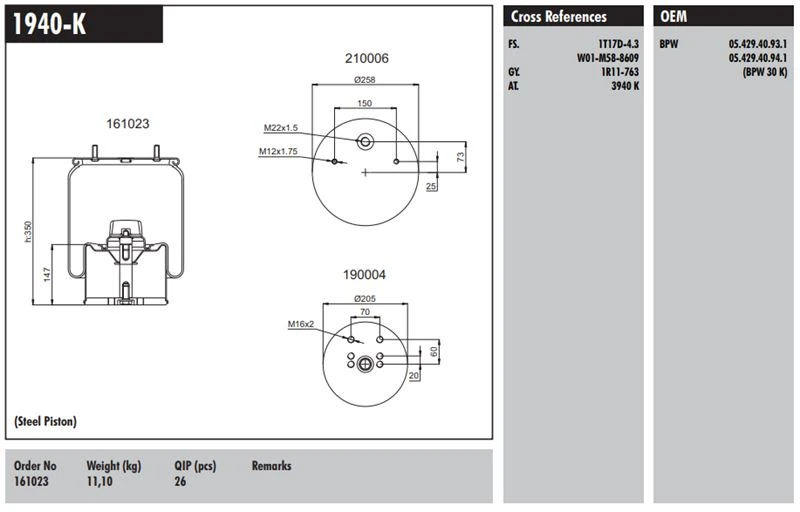 Dorse Truck Dingil Korugu Komple Metal Pistonlu - Kassbohrer / Schmitz / Bpw / Dorse 30k - Connect MD 1940-K