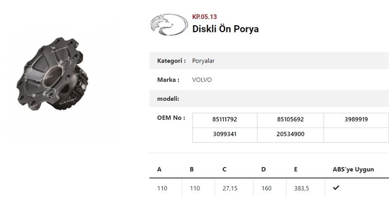 DINGIL PORYASI DISKLI ON (RULMANLI) - VOLVO TRUCK / FH12-16 FM9-12 - KURTSAN KK.05.13