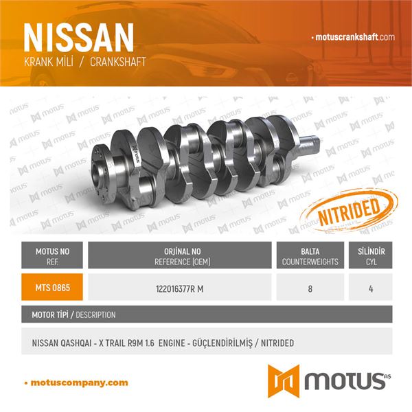 KRANK MILI NISSAN QASHQAI XTRAIL R9M 1.6 DCI, RENAULT MEGANE FLUENCE TALISMAN R9M 1.6 DCI, OPEL VIVA - MOTUS 865