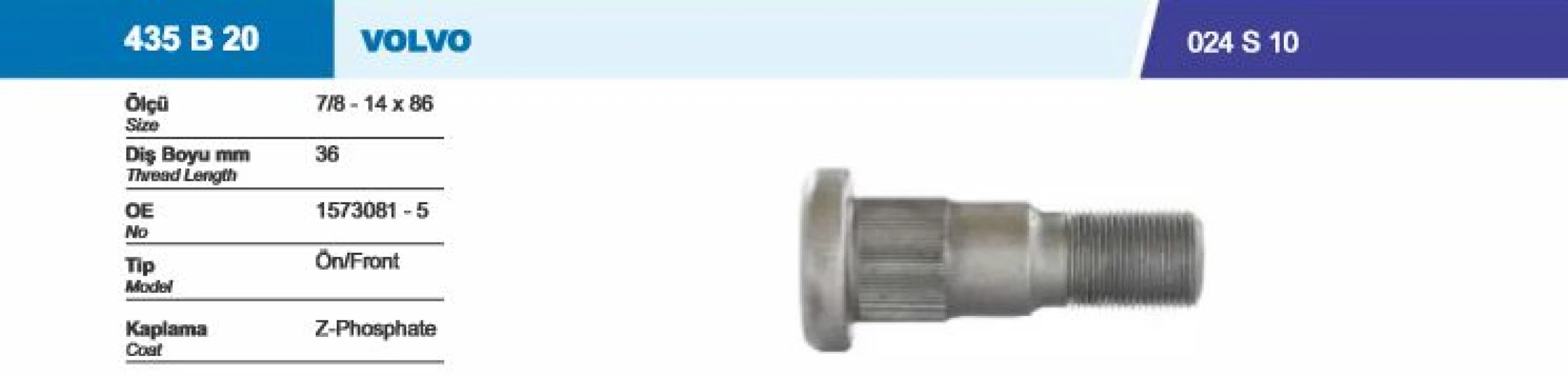 Volvo Truck Bijon Ve Somunu On Pullu Volvo 7 / 8 14x34xsw33 - Besel 435b20-024s10