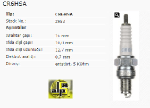 Unıversal Buji-Honda 250 Cc/yamaha 125 CC Reziztanslı - Ngk-Cr6hsa