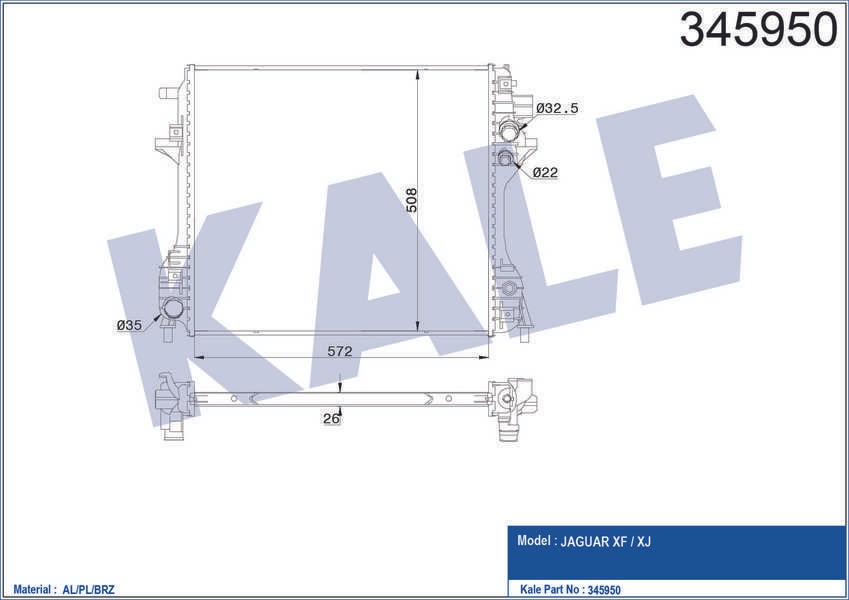 MOTOR SU RADYATORU JAGUAR S-TYPE II (X200) 04>07 XF I (X250)  08>15 XJ (X350, X358) 05>09 - KALE 345950