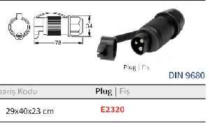 Unıversal Römork Fişi Erkek Ym 3 Pinli 6-24v  (dişi-E4704)  Plastik - Sertplas-E2320
