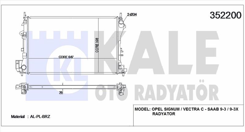 MOTOR SU RADYATORU BRAZING VECTRA C SIGNUM Z16XE Z18XE - KALE 352200
