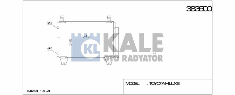 KLIMA RADYATORU TOYOTA HILUX 2.5 3.0 2005- (545×340×16) - KALE 383500