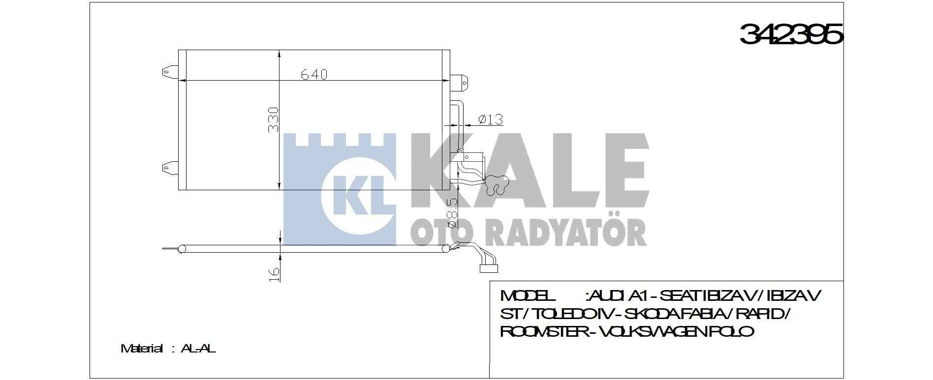 Vag Klima Radyatoru Kondanser Polo Audı A1 1,0 / 1,2 / 1,4 / 2,0tfsi 1,4benz / 1,6tdi 09> (615x334x16) - Kale 342395