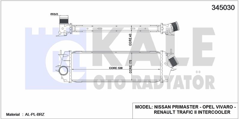 TURBO RADYATORU TRAFIC II VIVARO 2,0DCI - KALE 345030