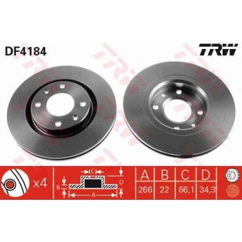 ON FREN DISK AYNASI BERLINGO II P206 PARTNER II 1,6 1,9D 1,6HDI DW8 P1007 P206 P307 P207 P208 P301 C - TRW DF4184
