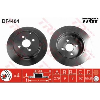 ARKA FREN DISKI (AYNASI) DUZ TOYOTA COROLLA 1.4 D4D 1.6 VVTI 2003-2007 (279X4) - TRW DF4404