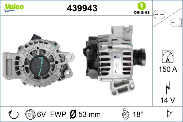 ALTERNATOR FORD C-MAX II (DXA/CB7, DXA/CEU) 1.5 EcoBoost 15>19 FOCUS III 1.5 EcoBoost 14>17 KUGA II - VALEO 439943