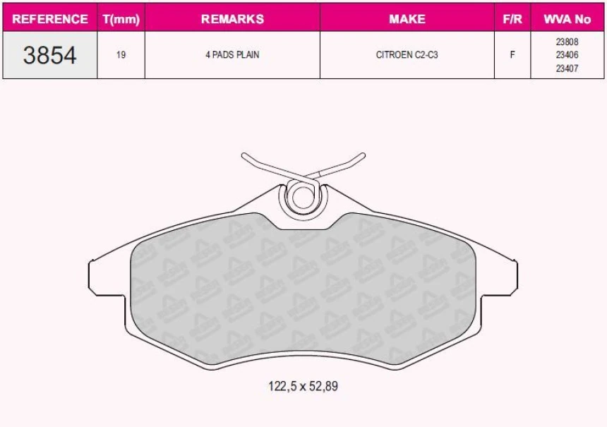 Psa On Fren Balatası C2 C3 C3 Plurıel 1,1 1,4i 1,6hdi 03> - Beser 3854
