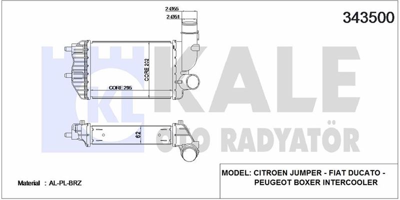 TURBO INTERCOOLER RADYATOR DUCATO 2,5 2,8TD / 2,8JTD (94 06) BOXER JUMPER 2,5T 8V 1,9TD 2,8TD 2,8HDI - KALE 343500