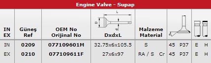 SUBAP TAKIMI (IN 16 / EX 16) A8 S8 4,2 V8 32V - GUNES 0209-0210