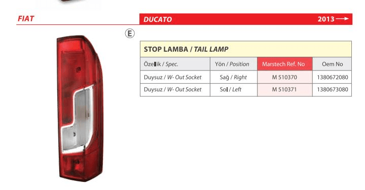 STOP LAMBASI SAG BOXER III JUMPER III DUCATO III 13 - MARS 510370