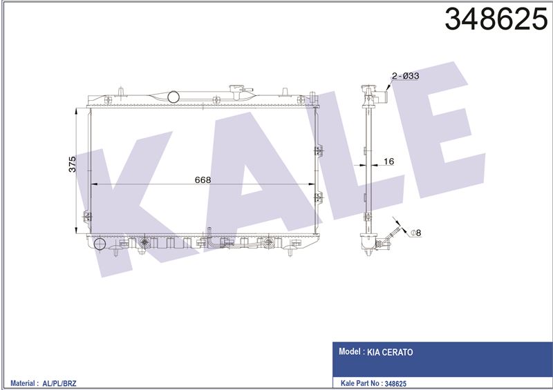 MOTOR SU RADYATORU KIA CERATO 1,6 2,0 2004> OTOMATIK - KALE 348625