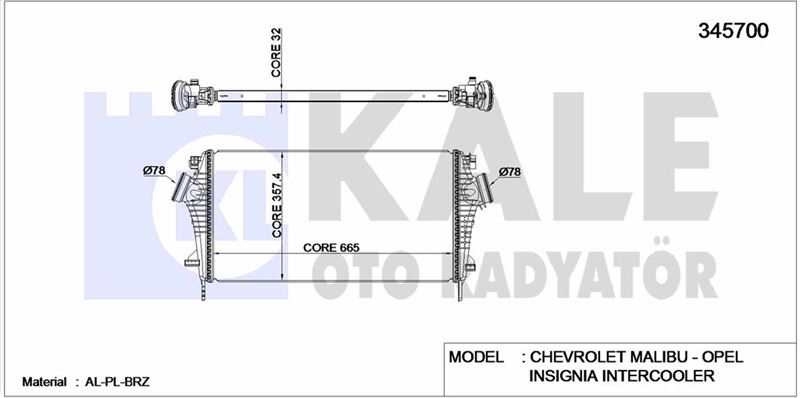 INTERCOOLER INSIGNIA MALIBU 665×361,7×32 - KALE 345700