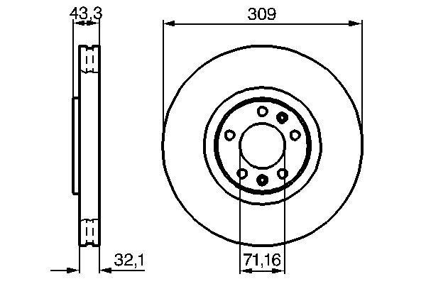 ON FREN DISKI P607 EM ES9J4S (3.0 24V) HAVA KANALLI / YUKSEK KARBON ALASIMLI OLCU: (309 / 32 30MM) - BOSCH 0986479027