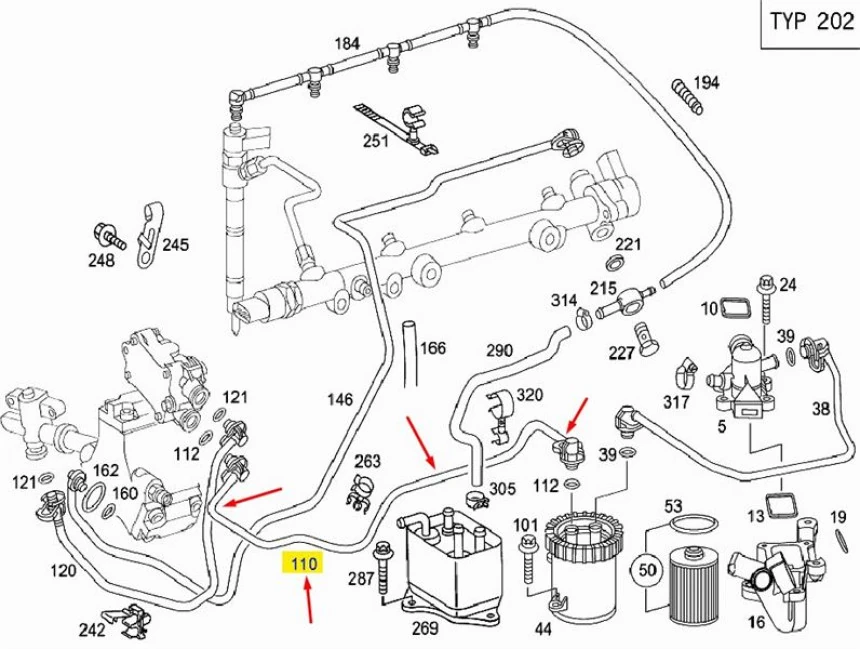 Mercedes Yakıt Hortumu (om611) C-Class W202 97>00 S202 97>01 - Wintech 0500518