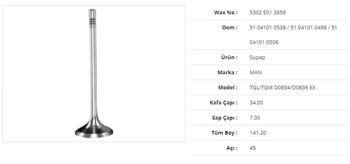 Man Truck Subap Egzoz Man Tgl 12.180 D0834 Euro 3 Tgm D0836 Euro 4-5 34kx7sx141,2bx45a  (6adet) - Wax 5302 E01 3659