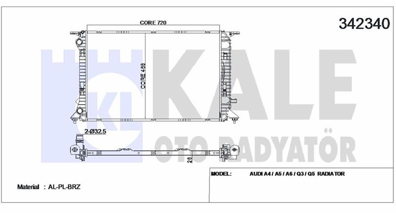 MOTOR SU RADYATORU A4 / A5 / A6 / Q3 / Q5  1,8 TFSI / 2,0 TDI / 2,0 TFSI / 2,0 TDI OUATTRO 07> - KALE 342340