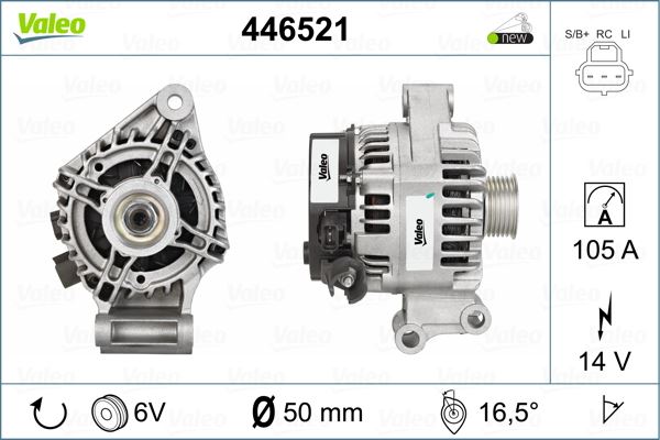 ALTERNATOR 12V (105A) FOCUS 1,6 ZETEC E 16V 100PS 00>04 FIESTA V 01>08 FUSION 01>12 - VALEO 446521