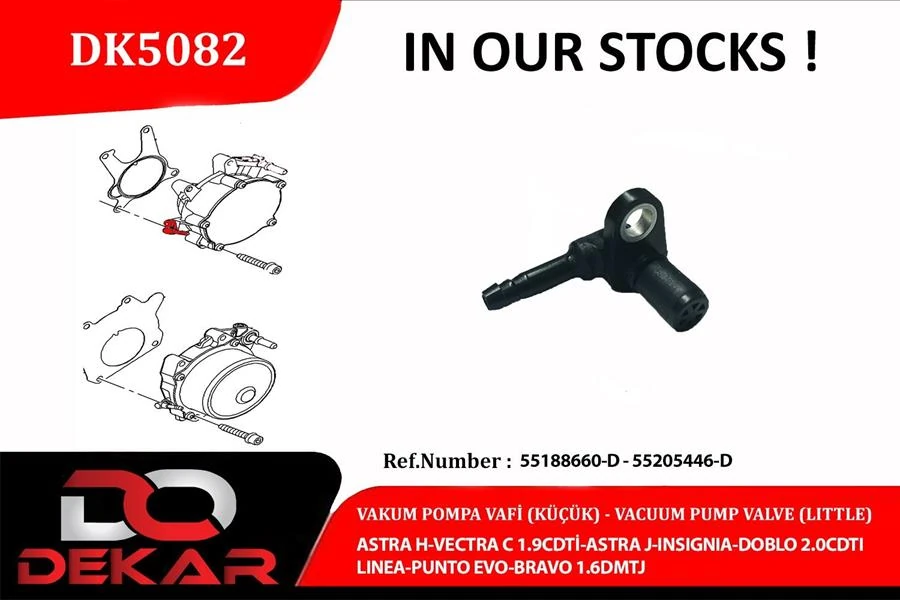 Opel Vakum Pompa Valfı (kucuk) Alfa Romeo 159 Mito Giulıetta Fiat 500l 500x Freemont Linea Punto Evo Dobl - Dekar Dk5082