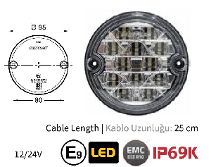 LEDLİ GERİ VİTES LAMBASI-25CM KABLOLU (MONTAJ PLASTİĞİ TAKILI) - SERTPLAS-0394LUB25-B