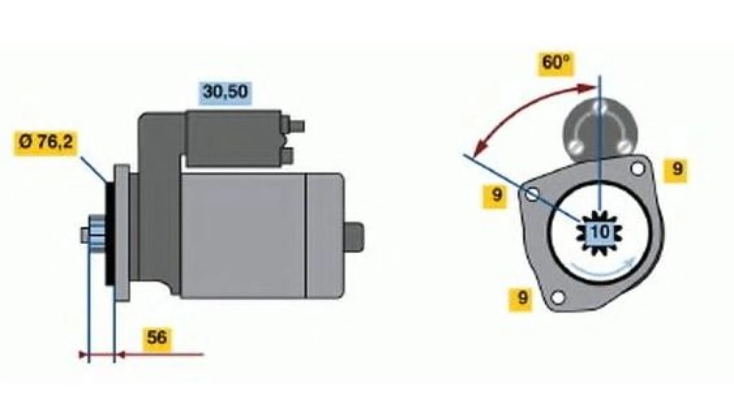 Vag Mars Motoru 12v 10 Dis 2.0kw Transporter T4 2.4 2.5tdi 91>04 (bosch Type) - Kraftvoll 11010073