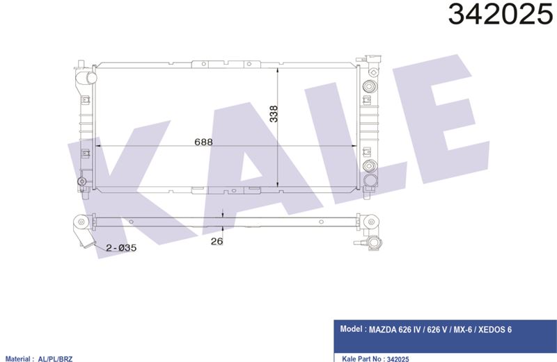 RADYATOR 626 IV HATCHBACK / 626 V / MX6 1,8 / 2,0 91 02 - KALE 342025