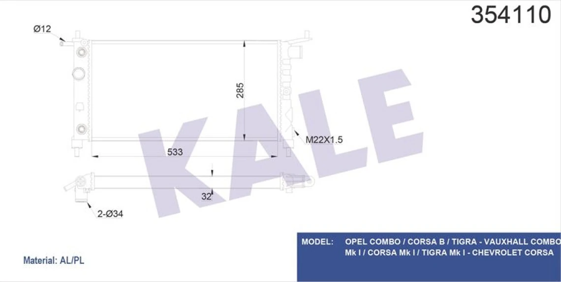 Opel Motor Su Radyatoru A,t (klima Harıc) Corsa B X12sz C14nz X14xe X16xe - Kale 354110