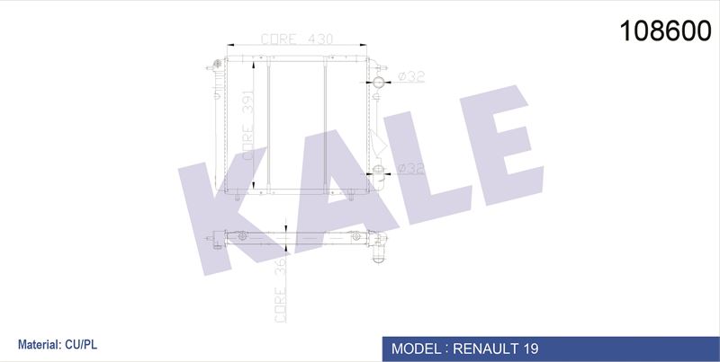 MOTOR RADYATORU R19 1,4 / 1,6 KARBURATORLU SAGDAN BORULU (2 SIRA CU+PL) - KALE 0509042PA