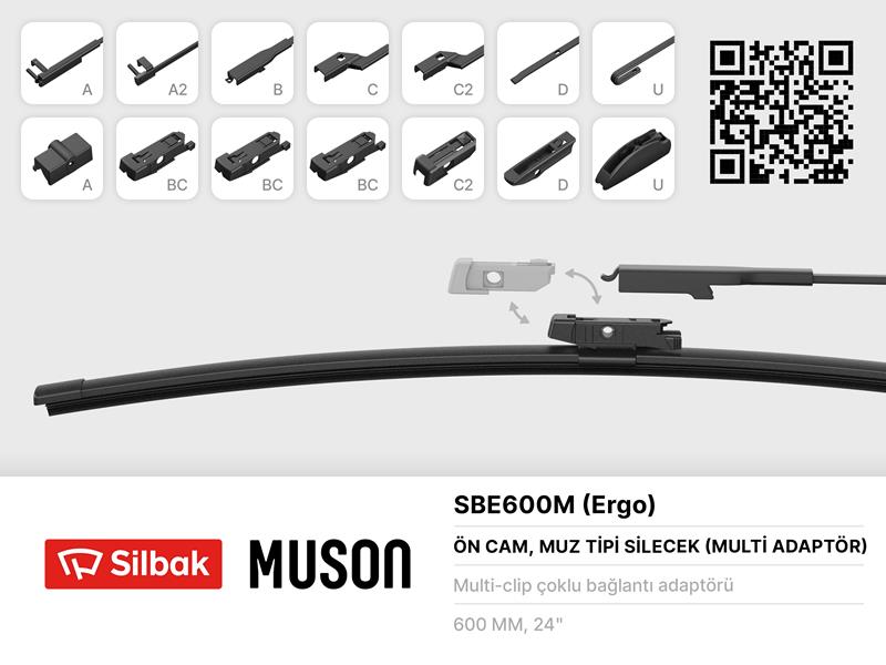 SILECEK SUPURGESI MUZ TIPI 600mm A, BC,C2,D VE U TIPI KOLLAR ICIN MULTI ADAPTORLU - SILBAK SBE600M