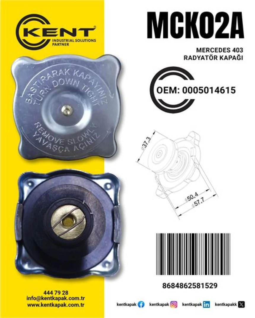 Mercedes Truck Radyator Kapagı Zincirsiz Mercedes  403 - Kent Mck-02-A