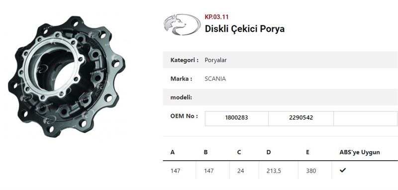DISKLI CEKICI PORYA KIT (RULMANLI) - SCANIA TRUCK / R-G SERISI - KURTSAN KK.03.11