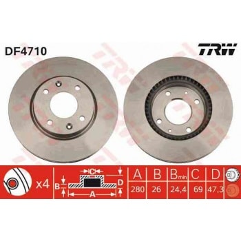 ON FREN DISK AYNASI HAVALI HYUNDAI ELANTRA 1.6 2.0 00-06 SONATA 2.0 01-04 MEGANETIS 2.0 01-> (280X4) - TRW DF4710
