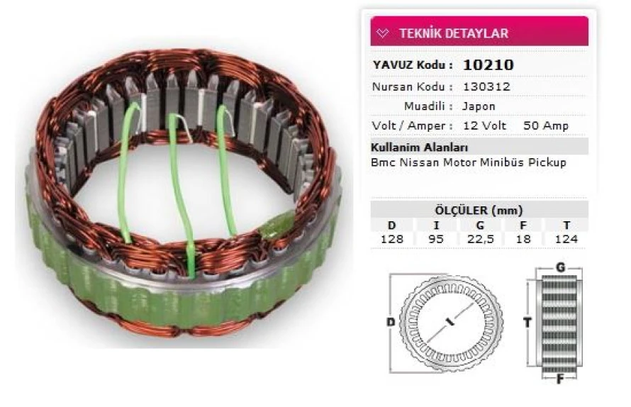 Bmc Ticarı Stator Mitsubıshı Tip 12v 50a Bmc Nissan Motor Minibus Pickup Nursan 130312 Hitachı - Yavuz 10 210