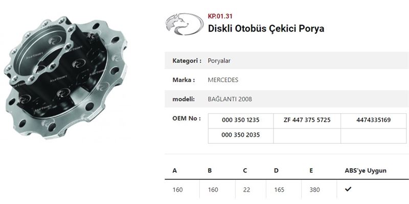 DINGIL PORYASI DISKLI ARKA ÇEKICI MERCEDES BENZ OTOBÜS CONNECTO-CITERO ÇEKICI EURO4 - KURTSAN KP.01.31